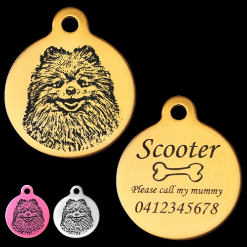 Pomeranian Engraved 31mm Large Round Pet Dog ID Tag